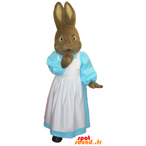 Frau Kaninchen-Maskottchen mit einem blauen Kleid und weißer Schürze - MASFR26233 - Yuru-Chara japanischen Maskottchen