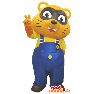 Tvättbjörn maskot Gil-kun med blå overall - Spotsound maskot
