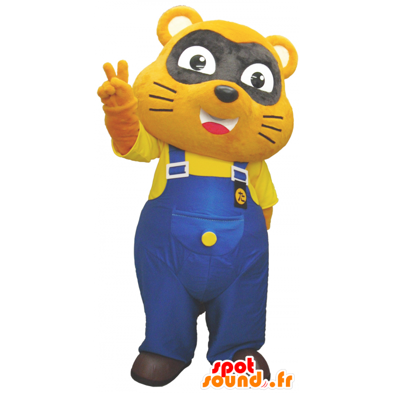 Raccoon Gil-kun Maskottchen mit blauen Overalls - MASFR26238 - Yuru-Chara japanischen Maskottchen