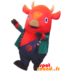 Mascotte de taureau, de vache, avec une veste, en tenue colorée - MASFR26241 - Mascottes Yuru-Chara Japonaises