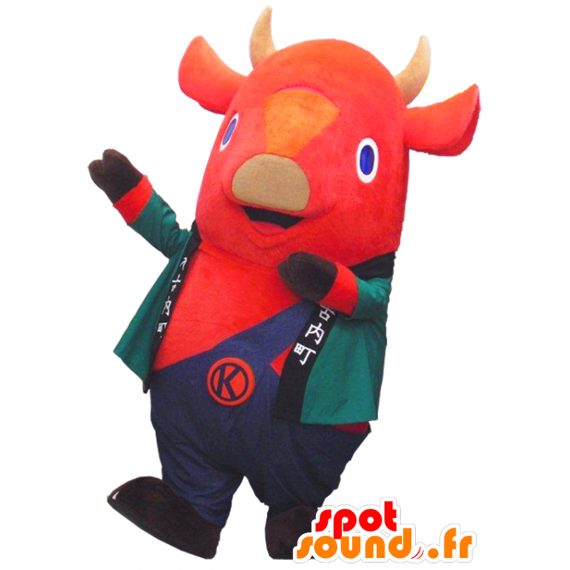 Mascotte de taureau, de vache, avec une veste, en tenue colorée - MASFR26241 - Mascottes Yuru-Chara Japonaises