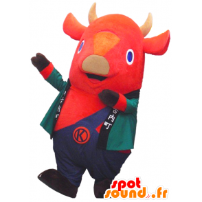 Bull maskot, ko, med jacka, färgglad outfit - Spotsound maskot