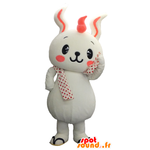 Tsupyon maskot, vit och rosa kanin, prickar - Spotsound maskot