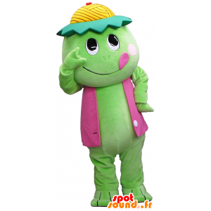 Söt och rolig grön och rosa grodamaskot - Spotsound maskot