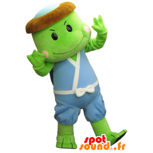 Green turtle mascot, blue and white outfit - MASFR26250 - Yuru-Chara Japanese mascots