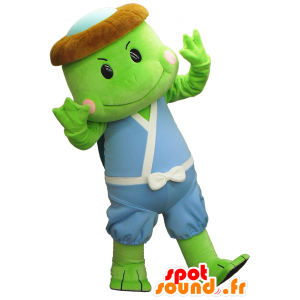 Grüne Schildkröte Maskottchen, blauen und weißen Outfit - MASFR26250 - Yuru-Chara japanischen Maskottchen