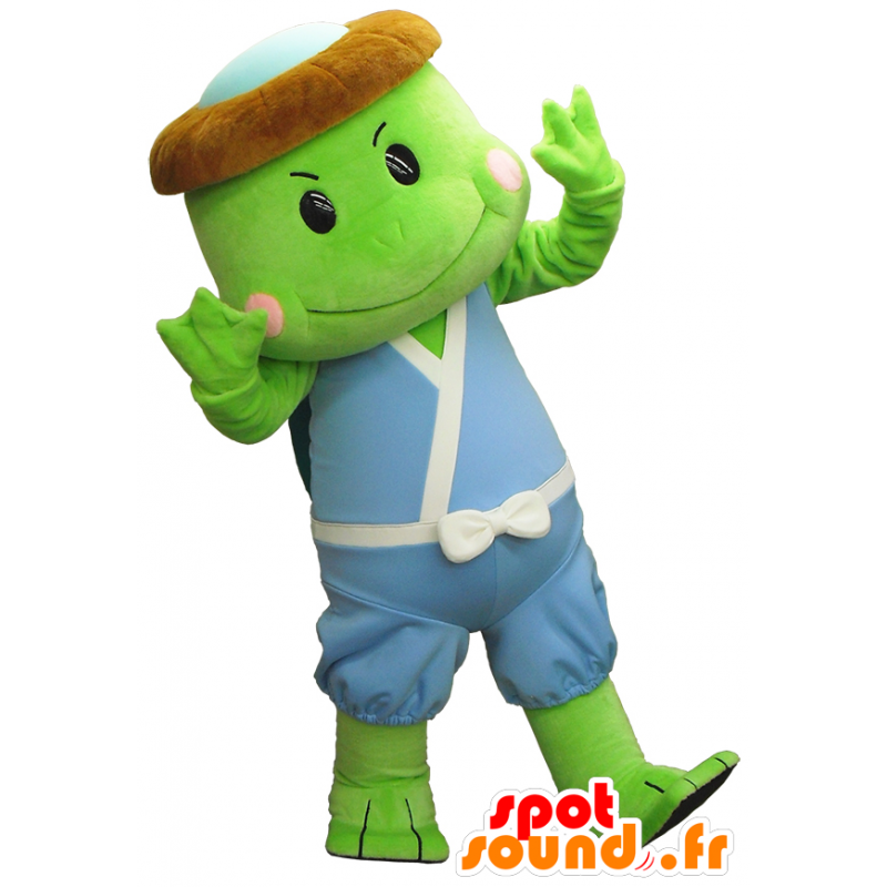 Tartaruga verde mascotte, vestito blu e bianco - MASFR26250 - Yuru-Chara mascotte giapponese