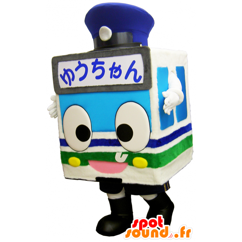 Mascotte de Yu-chan, d'autobus, de tramway bleu, blanc et vert - MASFR26252 - Mascottes Yuru-Chara Japonaises