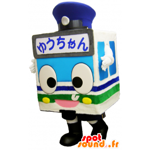 Yu-chan mascote, ônibus, azul eléctrico, branco e verde - MASFR26252 - Yuru-Chara Mascotes japoneses