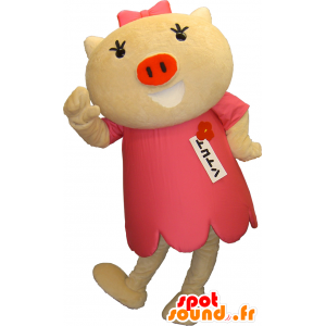 Mascotte de Tokoton, cochon rose et rouge, dodue et drôle - MASFR26254 - Mascottes Yuru-Chara Japonaises