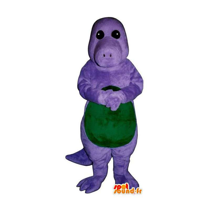 Paarse en groene dinosaurus mascotte. Dinosaur Costume - Dinosaurus mascottes - MASFR006908 - SpotSound.fr