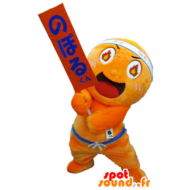 Mascotte de Noboru, bonhomme orange et rouge, rond et souriant - MASFR26263 - Mascottes Yuru-Chara Japonaises