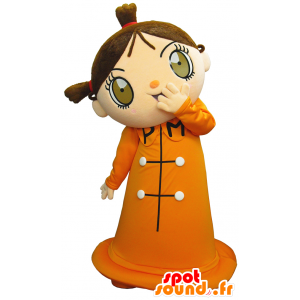 Kochi maskot, flicka med en orange klänning - Spotsound maskot
