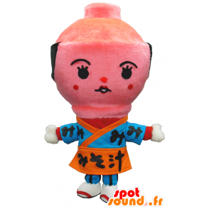 Mascotte de Miso-chan, bol de soupe en kimono bleu et orange - MASFR26275 - Mascottes Yuru-Chara Japonaises