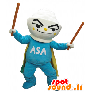 AsaGohanman maskot, skål med soppa i superhjältdräkt -