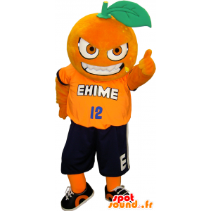 Basketballspiller maskot med orange hoved og sportstøj -