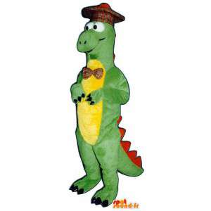 Mascotte de dinosaure vert et jaune écossais - MASFR006912 - Mascottes Dinosaure