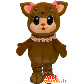 Mascotte d'ourson marron avec 4 yeux sur la tête - MASFR26294 - Mascottes Yuru-Chara Japonaises