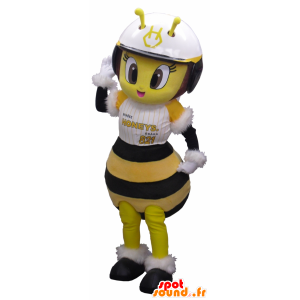 Insektmaskot, gul bi, med hjelm på hovedet - Spotsound maskot