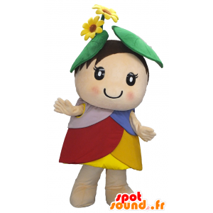 Fukichi-chan maskot, barn i form av en grön och gul blomma -