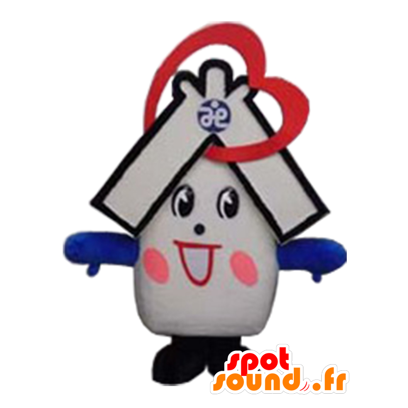Hari-cho maskot, hvidt, blåt og rødt hus - Spotsound maskot