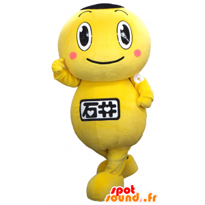 Mascota Dapukun, el hombre amarillo, con un lema en su vientre - MASFR26312 - Yuru-Chara mascotas japonesas
