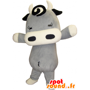 Mascotte de M. Himemaru, petite vache ronde, grise et blanche - MASFR26316 - Mascottes Yuru-Chara Japonaises
