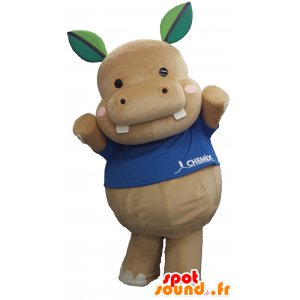 Kabakichi mascotte, ippopotamo grigio con una camicia blu - MASFR26318 - Yuru-Chara mascotte giapponese