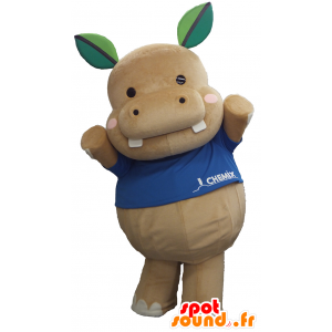 Mascot Kabakichi, grå flodhest med en blå skjorte - MASFR26318 - Yuru-Chara japanske Mascots