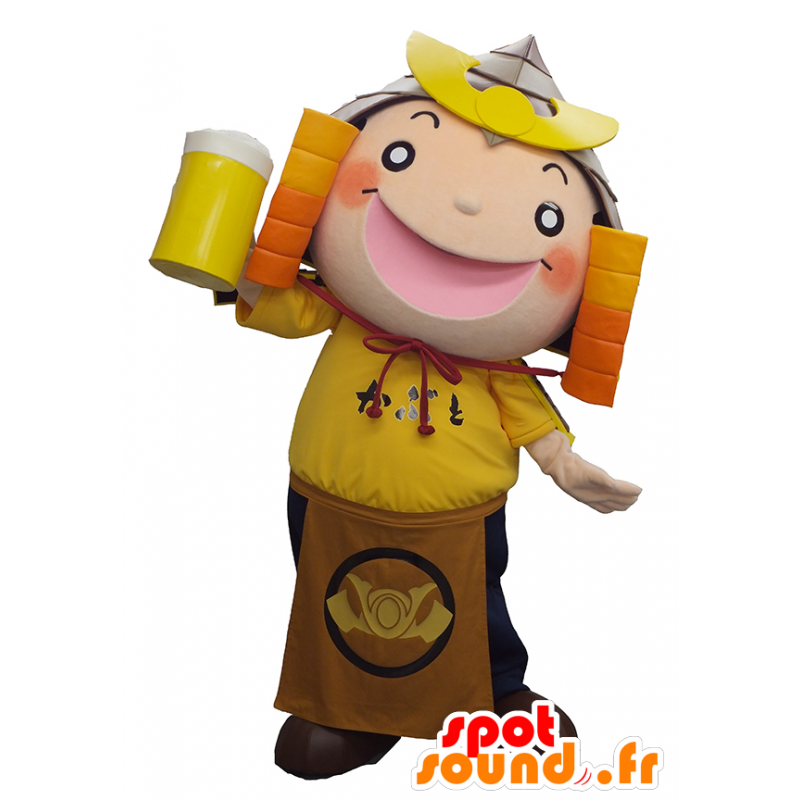 Kabuto kun mascot samurai with a beer mug - MASFR26319 - Yuru-Chara Japanese mascots