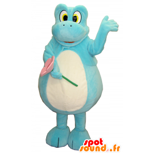 Stibucha mascot, blue and white dinosaur with a pink flower - MASFR26321 - Yuru-Chara Japanese mascots