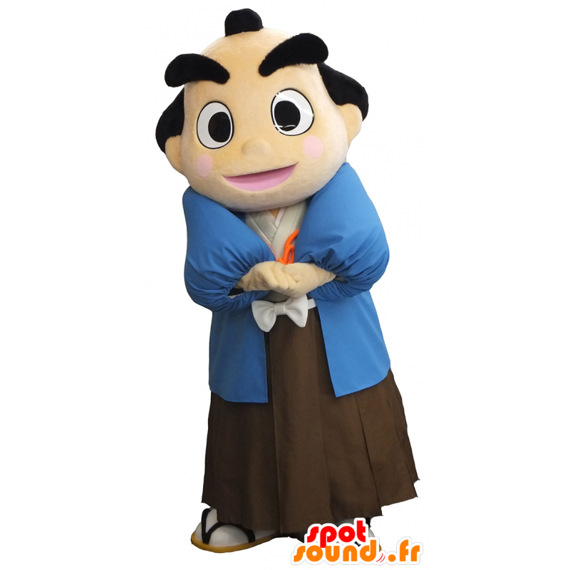 Mascotte de Kahe Don, vieux garçon avec un kimono bleu et marron - MASFR26326 - Mascottes Yuru-Chara Japonaises