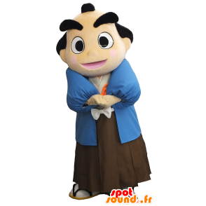 Mascotte de Kahe Don, vieux garçon avec un kimono bleu et marron - MASFR26326 - Mascottes Yuru-Chara Japonaises