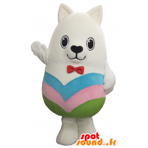 Lille hvid hundemaskot med regnbueudstyr - Spotsound maskot