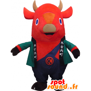 Kiko mascot, cow, bull red overalls - MASFR26329 - Yuru-Chara Japanese mascots