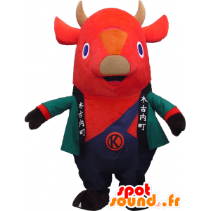 Mascotte de Kiko, de vache, de taureau rouge en salopette - MASFR26329 - Mascottes Yuru-Chara Japonaises