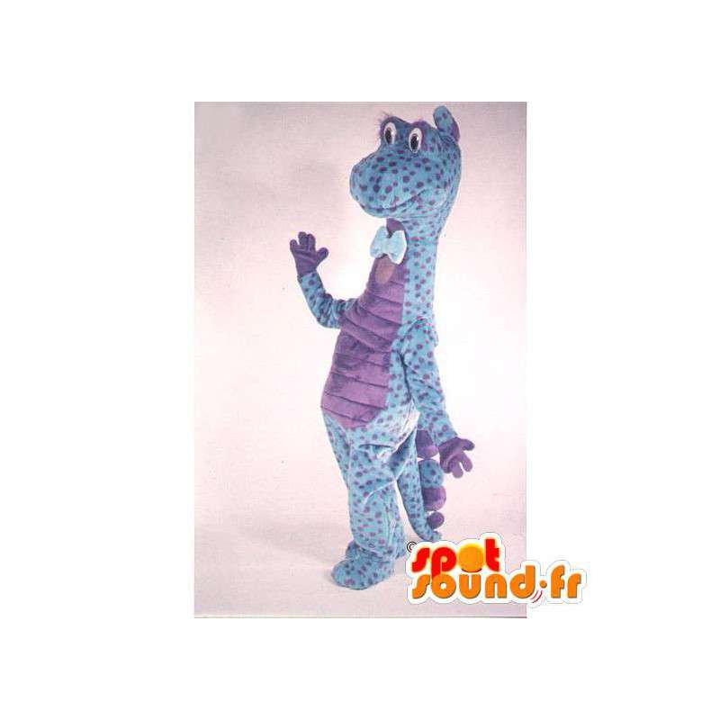 青と紫の恐竜のマスコット、水玉模様-masfr006916-恐竜のマスコット