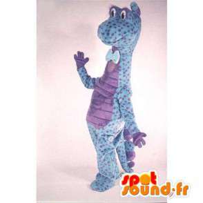 Mascotte de dinosaure bleu et violet, à pois - MASFR006916 - Mascottes Dinosaure