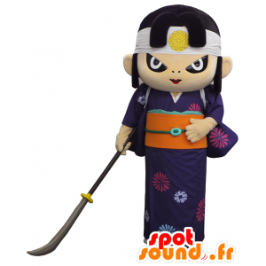 Maskot Kinhime, Yutari ninja oblečený ve fialové a oranžové - MASFR26335 - Yuru-Chara japonské Maskoti