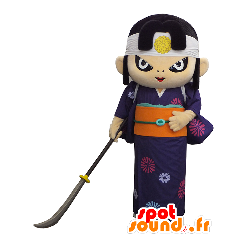 Maskot Kinhime, Yutari ninja oblečený ve fialové a oranžové - MASFR26335 - Yuru-Chara japonské Maskoti