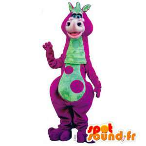 Mascot rosa und grünen Dinosaurier. Dinosaurier-Kostüm - MASFR006917 - Maskottchen-Dinosaurier