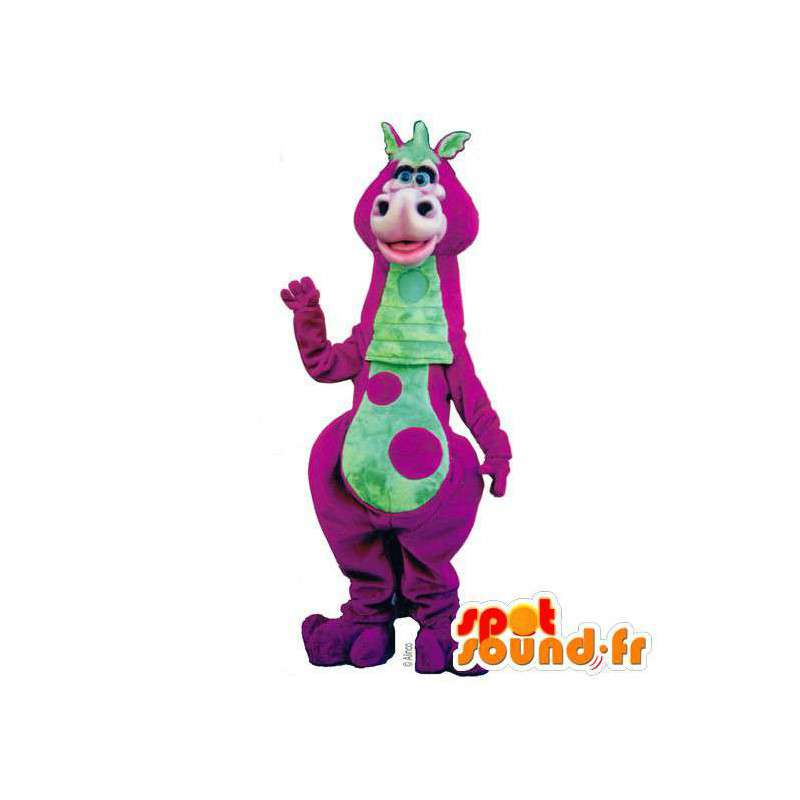 Mascot rosa und grünen Dinosaurier. Dinosaurier-Kostüm - MASFR006917 - Maskottchen-Dinosaurier