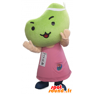 Mascot Taro, grüne Bohnen, Gemüse im rosafarbenen Kleid - MASFR26346 - Yuru-Chara japanischen Maskottchen