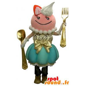 Mascot Meg, ice giant strawberry, white and pink - MASFR26348 - Yuru-Chara Japanese mascots