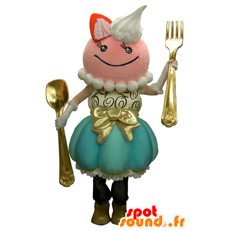 Mascot Meg, jää jättiläinen mansikka, valkoista ja vaaleanpunaista - MASFR26348 - Mascottes Yuru-Chara Japonaises