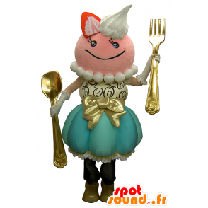 Maskot Meg, jättejordgubbglass, vit och rosa - Spotsound maskot