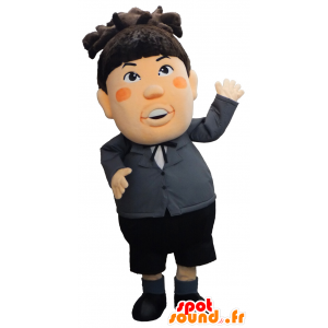 Mascotte de Murakami, d'homme en costume noir, avec une cravate - MASFR26351 - Mascottes Yuru-Chara Japonaises
