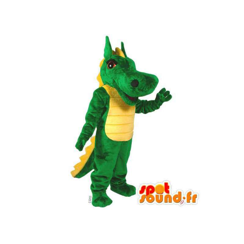 緑と黄色の恐竜のマスコット。クロコダイルコスチューム-MASFR006918-クロコダイルマスコット