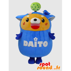 Mascot Daito, sininen koira, jolla on puu ja lintu - MASFR26367 - Mascottes Yuru-Chara Japonaises