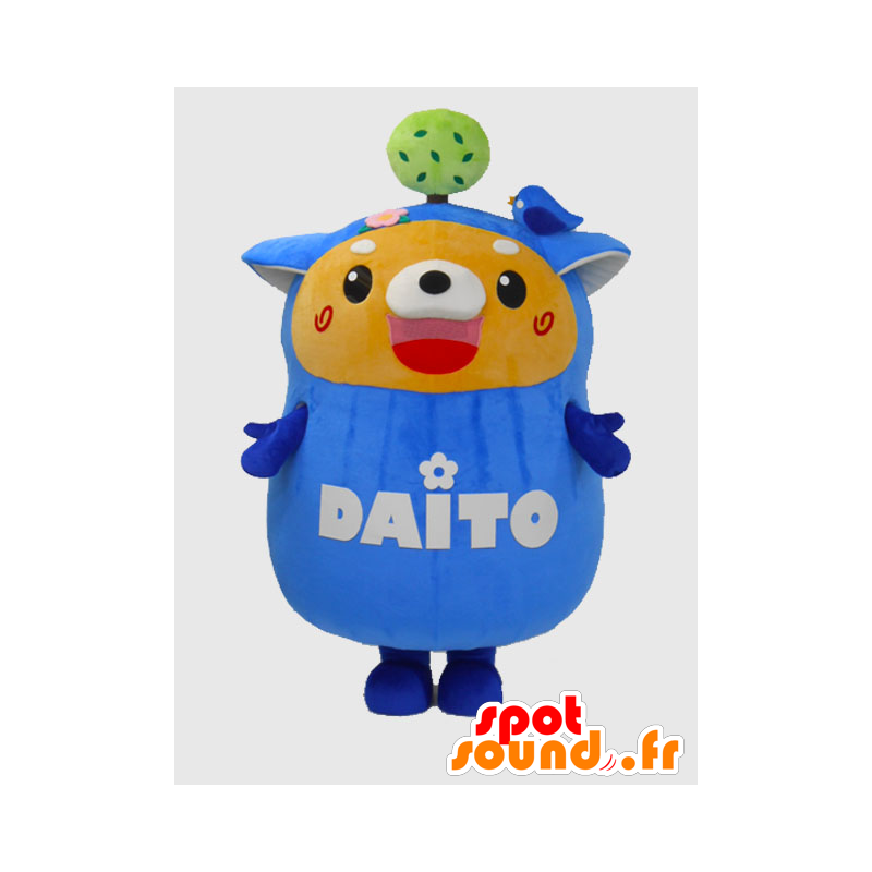Mascot Daito, blauwe hond met een boom en een vogel - MASFR26367 - Yuru-Chara Japanse Mascottes